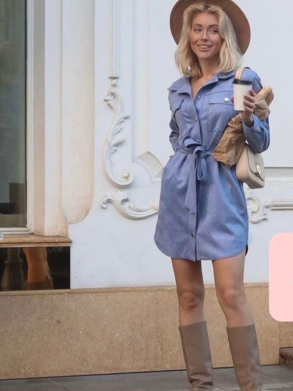 Blue Belted Shirt Dress with Button Front